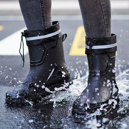 Medium and short tube men's bunted mouth rain shoes night with reflective strip rubber shoes waterproof shoes elastic band waterproof mouth gray water shoes