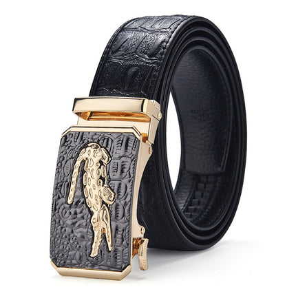 Men's Crocodile Pattern Leather Belt with Alloy Automatic Buckle, High-Quality Belt for Men, Casual and Business Versatile, Crocodile Pattern with a High-End Feel
