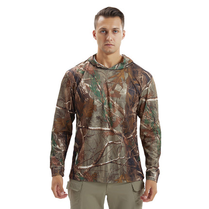 New Men's Long-Sleeved Quick-Drying Hooded Sun Protection t Outdoor Tactical Sports Physical Fitness Breathable Camouflage T-Shirt Camping Style Fishing
