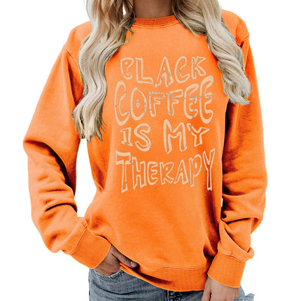 Amazon Source Black Coffee Printed Round Neck Women's Top Sweatshirt Coat Casual Loose European Size Winter
