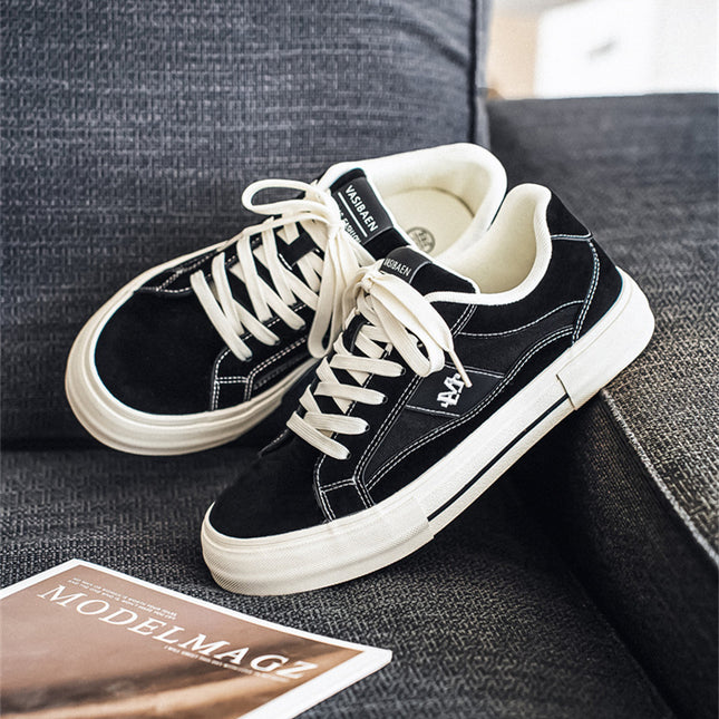 Men's Trendy Canvas Shoes New Low-Top Korean Style Height-Increasing Versatile Hong Kong Style Sports Niche Design Sneakers
