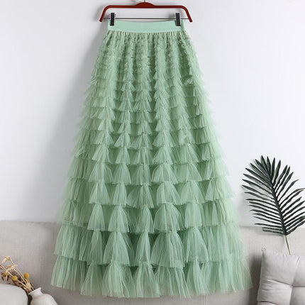 Cross-Border Mesh Patchwork Cake Skirt 2026 Summer New Style Mid-Length Skirt A-Line Long Skirt Puffy Tulle Skirt