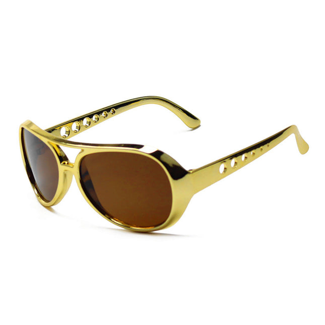 Halloween Vintage Gold Plated Elvis Funny Glasses Birthday Ball Holiday Party Decoration Glasses Cat's Eye Diamond