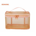 Single layer mesh cosmetic bag-orange