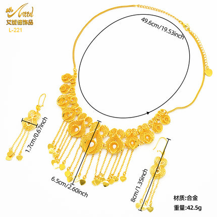 Ainidesha Golden Phoenix Flower tassel necklace earrings wedding suit copper gold plated window same ethnic style decoration