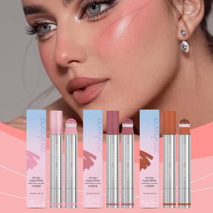 Liquid Blush Stick with Sponge Tip Waterproof Long-Lasting Brightening Moisturizing Lips Cheeks Natural Korean Cosmetic Makeup