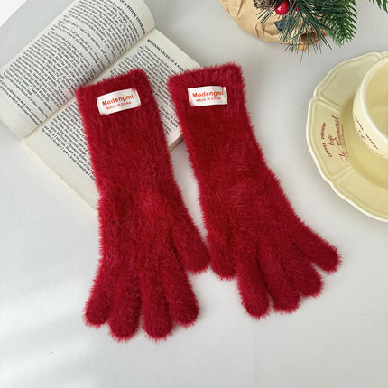 Japanese cute plush gloves women's winter warm cold warm long gloves can touch screen to play with snow atmosphere