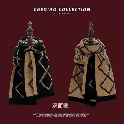 Korean Ins Retro Warm Scarf Winter New Scarf Versatile Casual Neck Cover Cold-Proof Knitted Popular Scarf