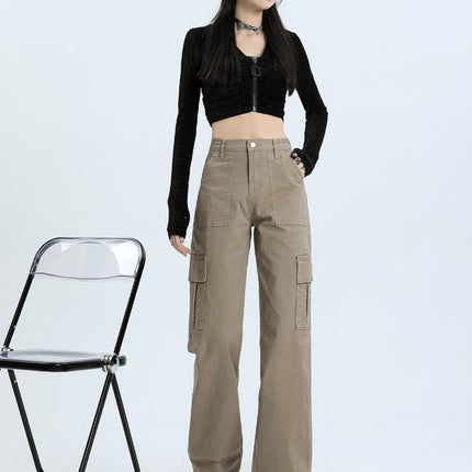 American Style Overalls Women's 2025 New Style Hot Girl Design Sense Multi-Pocket High Waist Loose Casual Wide Leg Straight Pants