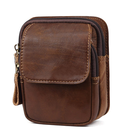 Genuine Leather Men's Frosted Leather Zipper Waist Bag Outdoor Sports Waist Bag Men's Work Site Wear-resistant Mobile Phone Waist Bag