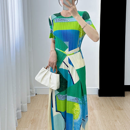 Miyake Dress Women's 2023 Summer New All-match Color Matching Foreign Trade High-end Design Pleated Elegant Commuter Dress