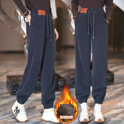 High-end Autumn and Winter New fleece-lined Thickened Casual Pants Slimming Fashion High Waist Warm Pants Straight Copper fleece-lined Skinny Pants