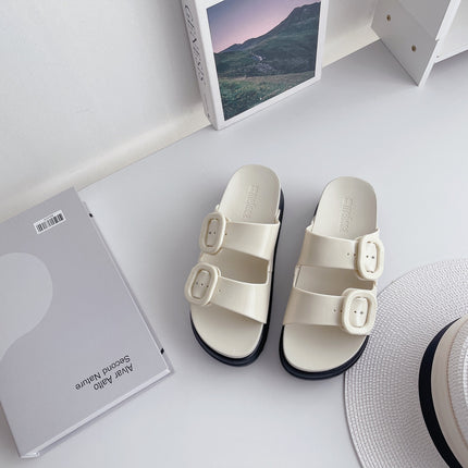 2026 Mei*Sha Style Thick-Soled Slippers for Women, Fashionable Non-Slip Double Buckle Sandals, Summer Open-Toe Thick-Soled Sandals