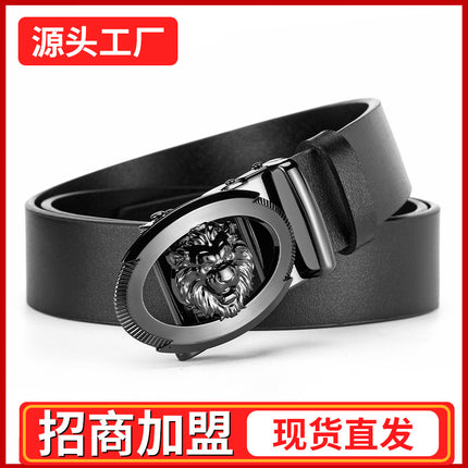 Men's Genuine Leather Belt with Alloy Automatic Buckle, High-End Cowhide Belt, Men's Accessory, Pants Belt, Cross-Border Trade
