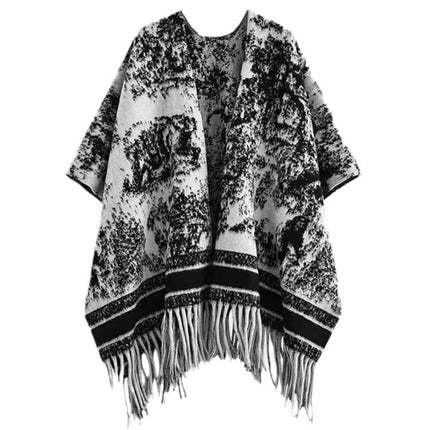 2024 Autumn and Winter Outer Wear Cold-Proof Warm Scarf Chinese Style Ink Painting Shawl Cloak Stacked Soft Neck Scarf