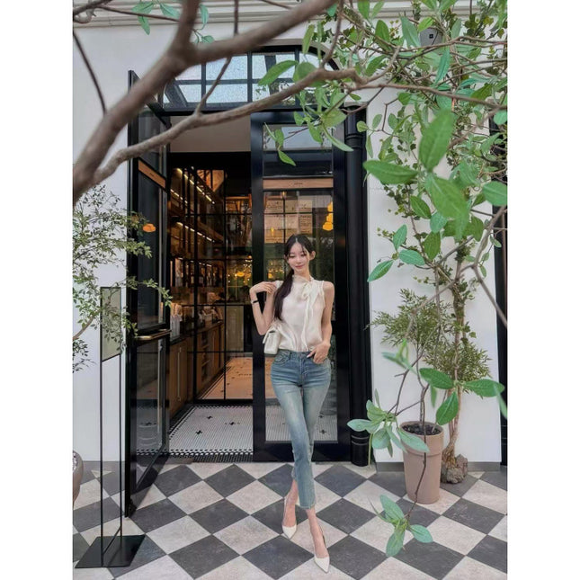 Hip-Enhancing Pants Korean Style High-Waisted Pencil Jeans for Small Feet
