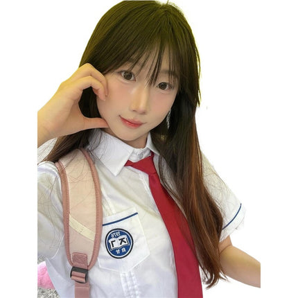 Small Rate Same Style Middle School Uniform Women's Short-sleeved Shirt Organ Pleated Senior high school Students Graduation Class Uniform Basic suit