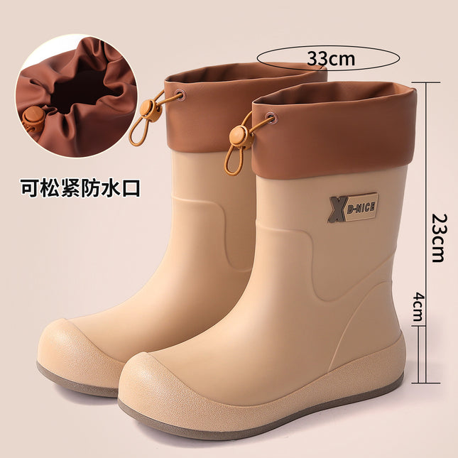 Spring and Summer Waterproof White Women's Boots, Exquisite Rain Boots, Urban Commuting Non-Slip Rubber Shoes, Water Shoes, Women's Elastic Band Water Boots