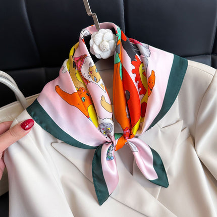Simulated Silk Printed Silk Scarf for Women, Korean Cashew Leopard Print Headscarf, Four-Season Scarf, Professional Scarf Wholesale