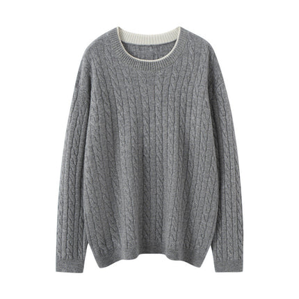 New Round Neck Twist Thick Cashmere Knitwear Women's Pullover Cable Knitwear Simple Casual Loose Knitwear Bottoming Shirt