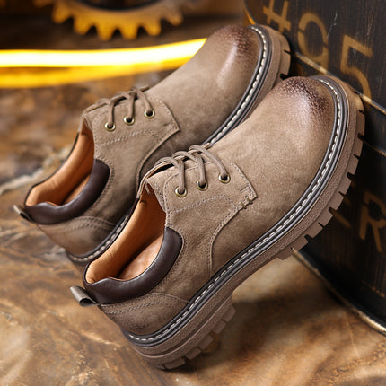 2026 New Style Work Shoes for Men, Pigskin Breathable Casual Shoes, Thick-Soled Round-Toe Comfortable Versatile Shoes with Rubber Sole