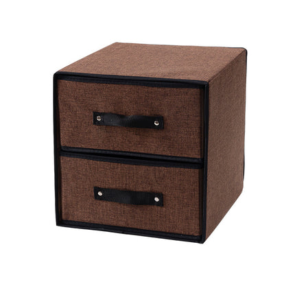Cross-border Fabric Two-layer Drawer Storage Box Washable Imitation Cotton and Linen Bra Underwear Storage Box