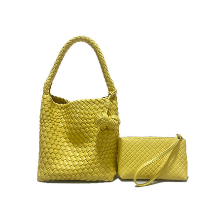 Hand-woven bag double-ball portable bucket bag 2025 new fashion basket bag shoulder underarm bag tote bag