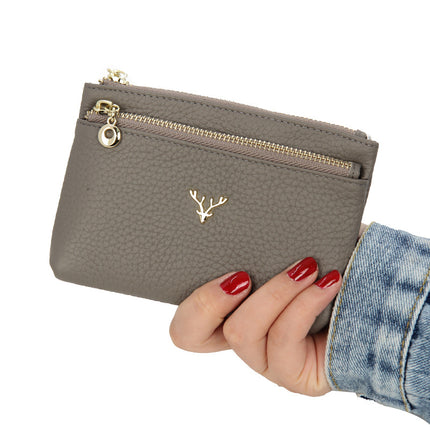 Cross-border European and American Deer Head Bag Top Layer Cowhide Women's Zipper Coin Purse Genuine Leather Coin Storage Bag Key Bag
