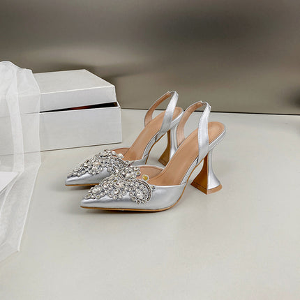 2025 spring new fashion sexy pointed rhinestone wine glass with arrow women sandals