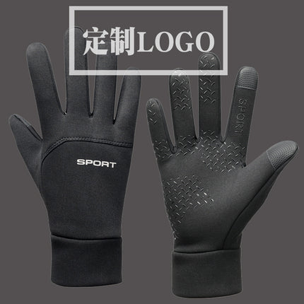 Printed LOGO gloves full finger men's autumn and winter touch screen plus velvet gloves men's warm non-slip waterproof winter printing