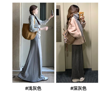 Black Fishtail Skirt for Women in Spring & Fall, Velvet Elegant A-Line Skirt, High Waist Hip Skirt, Slimming Look Knitted Mid-Length Skirt