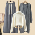 Gray jacket + rice sweater + gray wide-leg pants three-piece set / M recommendation 40-50kg