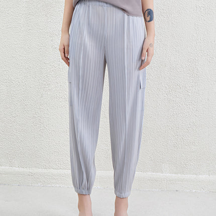 Sports Style Pleated Casual Pants for Women Summer New Elastic Large Size Fat mm Cigarette Pipe Harem Radish Nine-Point Casual Pants