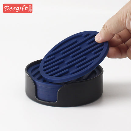 Silicone Coaster 10cm Round Heat Insulation Mat Marble Coffee Coaster Mat Anti-Perm Mat Set Storage Striped Drain