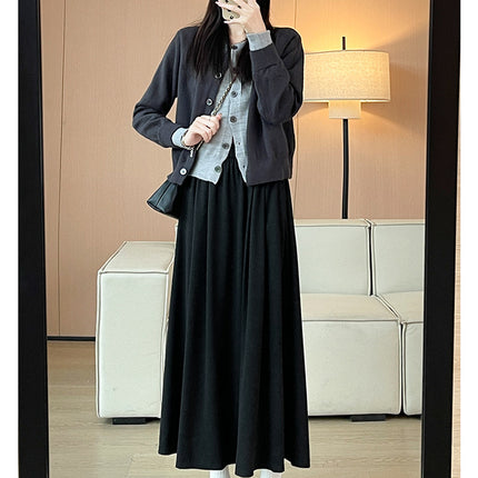 Black Glutinous Rice Skirt for Women 2025 Spring & Fall New Style Small High-Waisted A-Line Skirt Long Skirt Autumn and Winter Draped Skirt