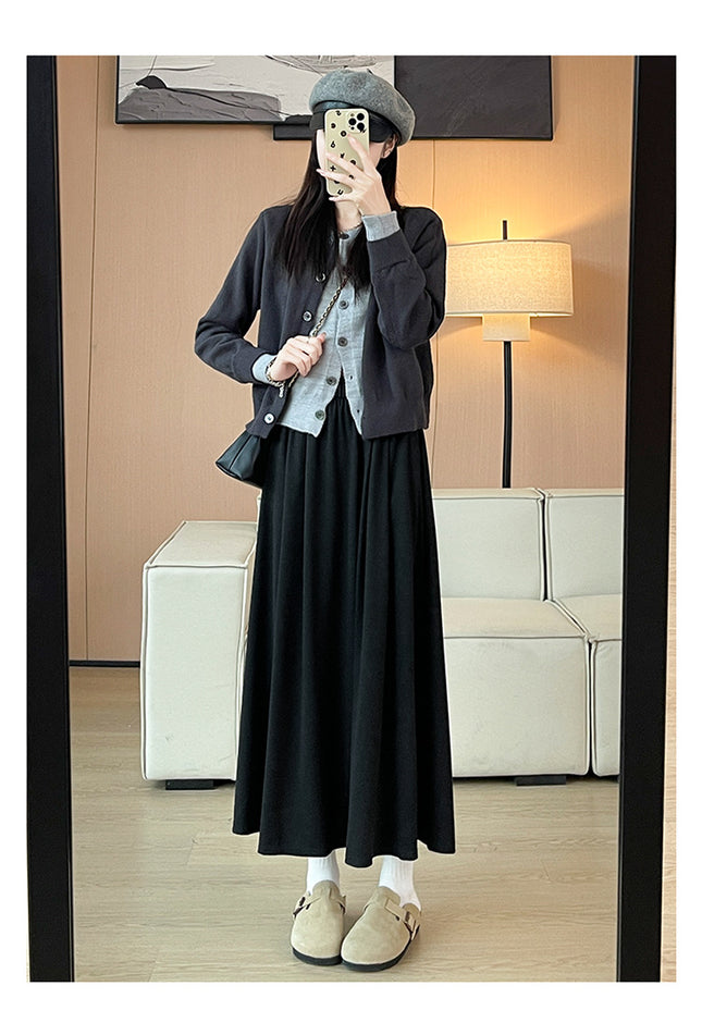 Black Glutinous Rice Skirt for Women 2025 Spring & Fall New Style Small High-Waisted A-Line Skirt Long Skirt Autumn and Winter Draped Skirt