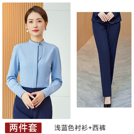 Elegant White Long-sleeved Shirt Spring and Autumn New Business Dress Dress Overalls Round Neck Buckle Women's Shirt