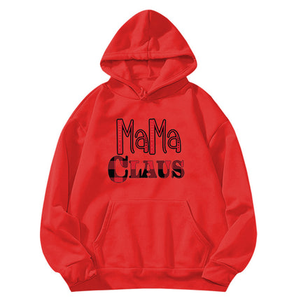 in stock foreign trade cross-border red plaid MAMA RIED printed hooded hoodie autumn and winter European and American women's