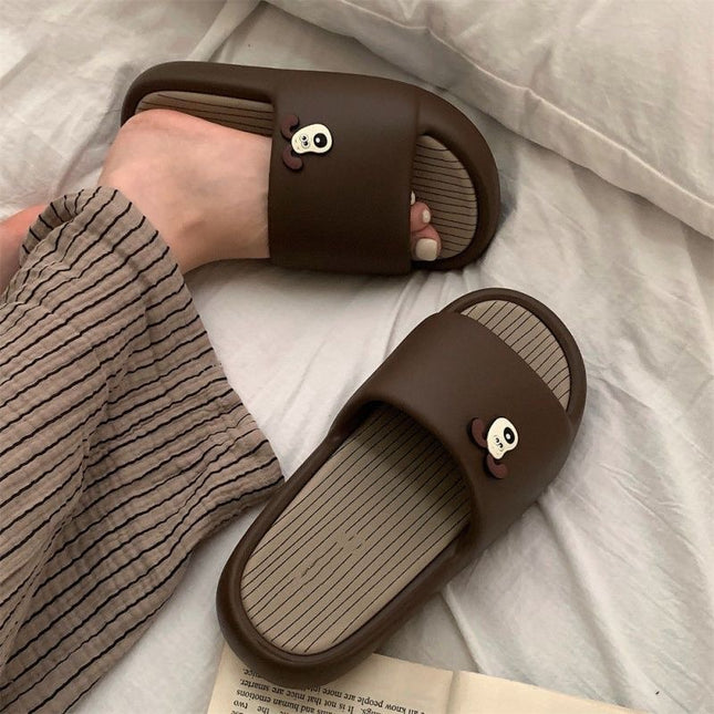 2025 New Style Slippers for Women Summer Outer Wear Cartoon Outer Wear Non-Slip Wear-Resistant Flat Bottom Heightening Home Couple Slippers for Women
