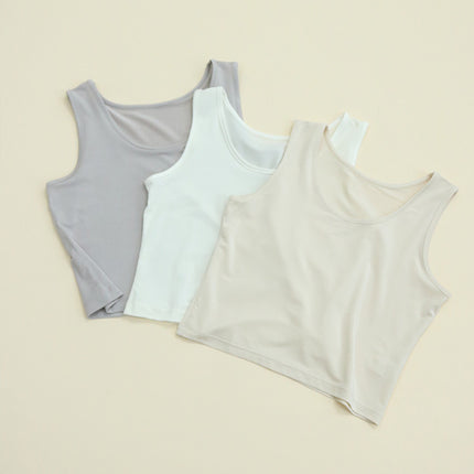 Tangge Spring and Summer Silk Spandex Women's Small Yoga Vest Sleeveless Round Neck High Elastic Mulberry Silk Base Vest Breathable