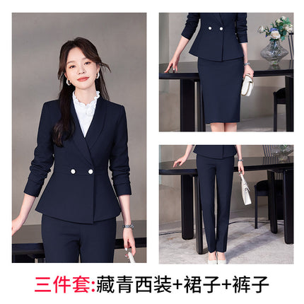 navy blue Professional suit Women's Fashion Elegant Suit Shirt Three-piece Hotel Manager Work Clothes Front Desk Uniform