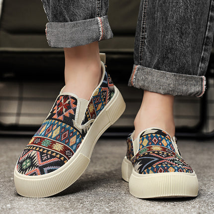 2026 Spring Ethnic Style Trendy Slip-On Low-Top Retro Jacquard Korean Fashion Large Size Platform Sneakers