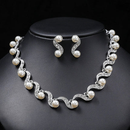 Pinduoduo Cross-border Pearl Women's Fashion Elegant Alloy Drop Bridal Dress Accessories Necklace Earrings suit