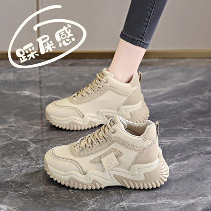 Women's Sneakers 2025 New Spring and Autumn Plush Thick-Soled Student Foot-Shaping High-Top Dad Shoes