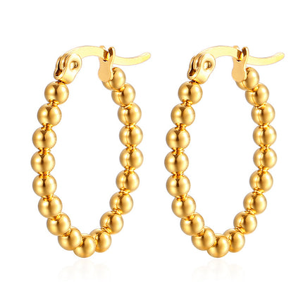 Cross-border European and American fashion geometric stainless steel welding bead earrings simple fashion Joker plated 18K earrings wholesale