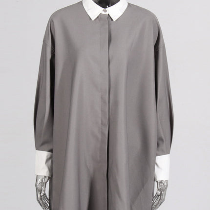 Japanese-Style Lazy Dress 2026 Spring Artistic Retro Commuting Color-Block Collar Loose Plus-Size Shirt Dress