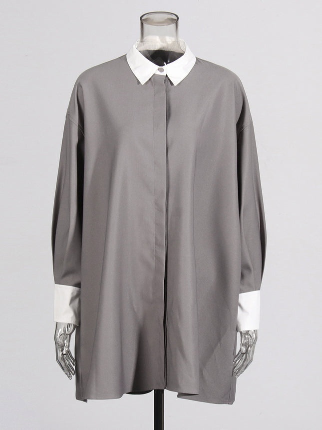 Japanese-Style Lazy Dress 2026 Spring Artistic Retro Commuting Color-Block Collar Loose Plus-Size Shirt Dress