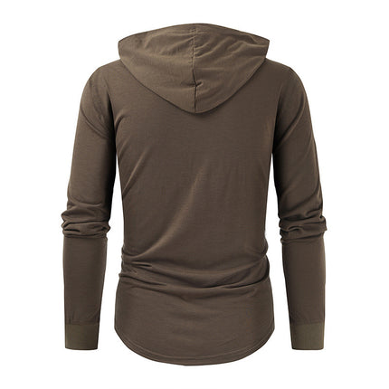 2025 Men's Spring and Autumn Hoodie Solid Color Lace-Up Zipper Pocket Sports Streetwear Hooded Sweatshirt