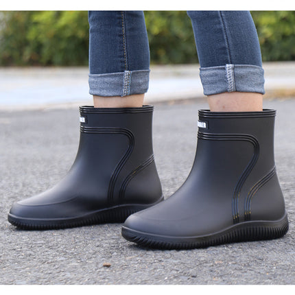 Rain Boots New Men's Waterproof Fleece-Lined Warm Water Boots Mid-Tube Non-Slip Wear-Resistant Rain Boots Fishing Kitchen Work Rubber Shoes