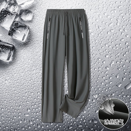 Summer Men's Plus Size Ice Silk Sports Pants Loose Quick-Drying Thin Air Conditioning Sports Trousers